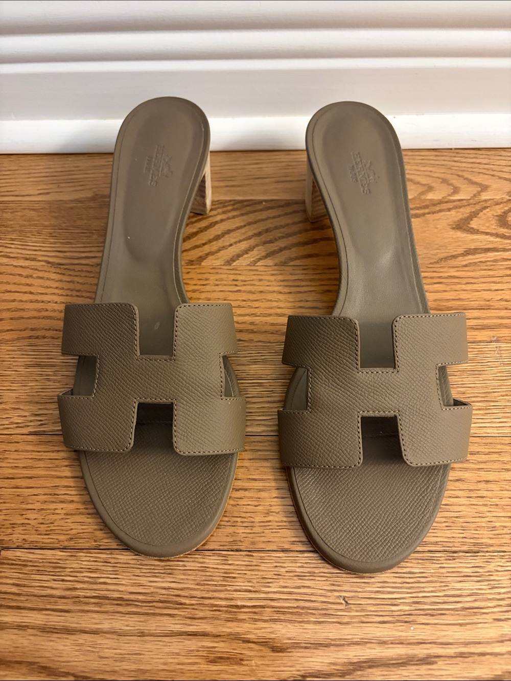 Hermes Olive Green H‑Strap Slide Sandals
